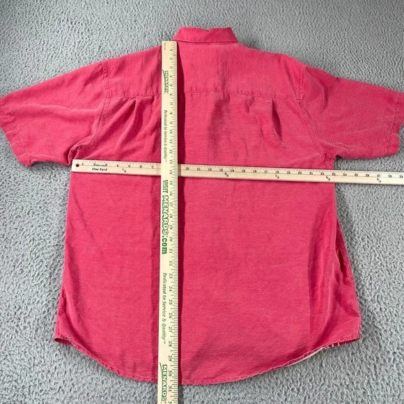 Tommy Bahama Silk Button Up Shirt Short Sleeve Hawaiian Adult Pink Palm Trees L - Picture 8 of 9